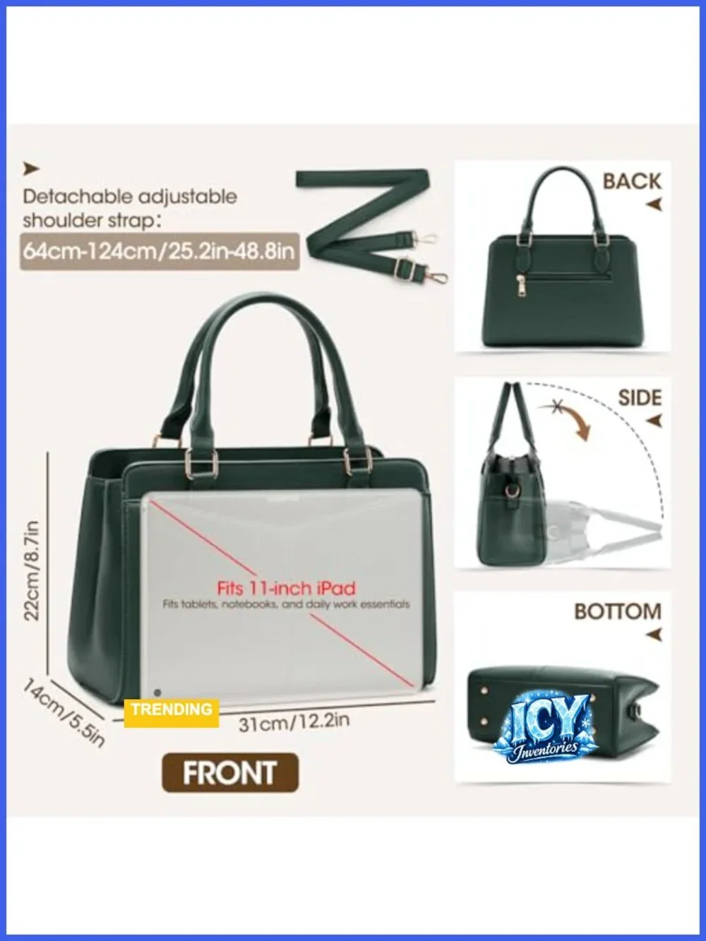 PU Leather Satchel Purse for Women, Work Handbag with Bowknot, Fits 11-in iPad